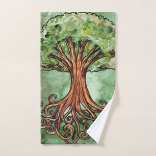 Yggdrasil Tree Norse Mythology Watercolor Hand Towel