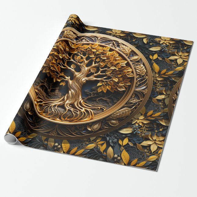 Yggdrasil Tree of Life and Sacred Knowledge Viking Wrapping Paper (Unrolled)