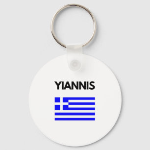 Yiannis Greek Name with Greek Flag Design Keychain
