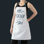 Yiayia Greek grandmother personalized Apron<br><div class="desc">With its beautiful watercolor leaves and bold type, this apron makes a great gift for your Greek grandmother who loves to cook. The word "yiayia" is printed in a Greek font in a blue that matches the branches and you can customize it with her name. Perfect for Mother's Day, yiayia's...</div>