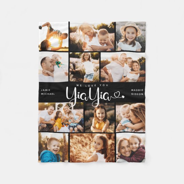 YiaYia We Love you Hearts Modern Photo Collage Fle Fleece Blanket (Front)