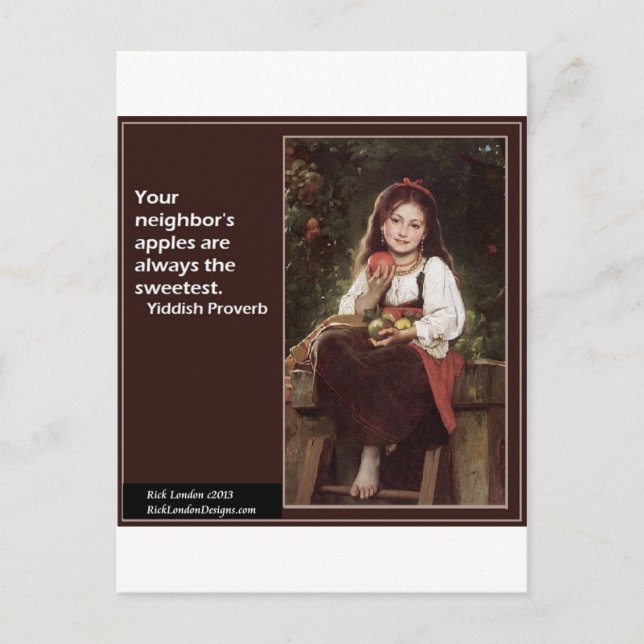 Yiddish Saying Regarding Apples & Graphic Postcard (Front)