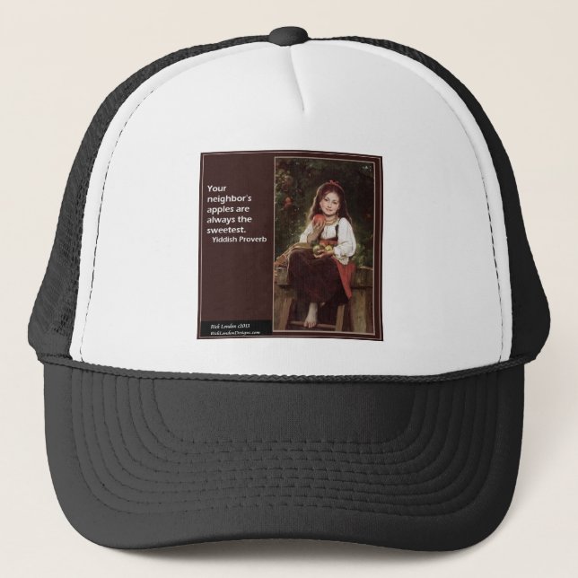 Yiddish Saying Regarding Apples & Graphic Trucker Hat (Front)