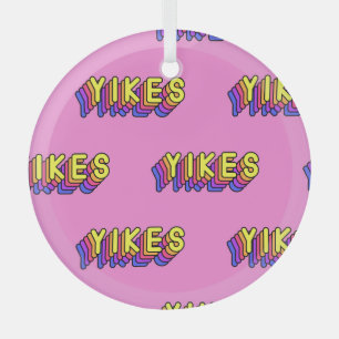 Yikes Words: Pink Vintage Wallpaper. Glass Ornament