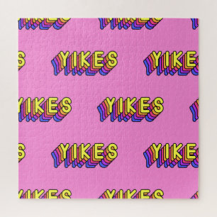 Yikes Words: Pink Vintage Wallpaper. Jigsaw Puzzle