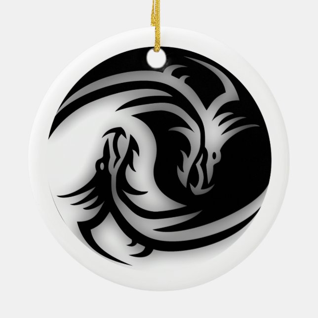 Yin and Yang Asian Dragons Ceramic Ornament (Back)