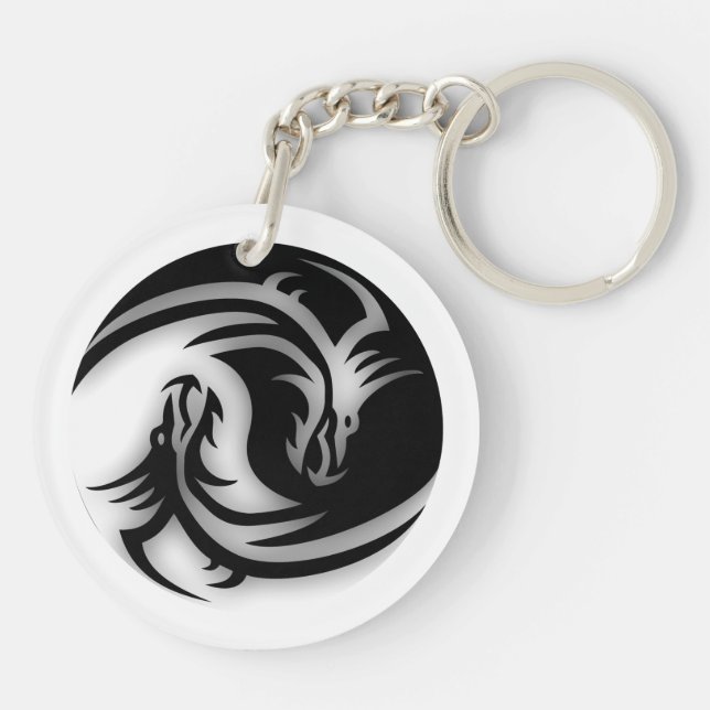 Yin and Yang Asian Dragons Keychain (Back)