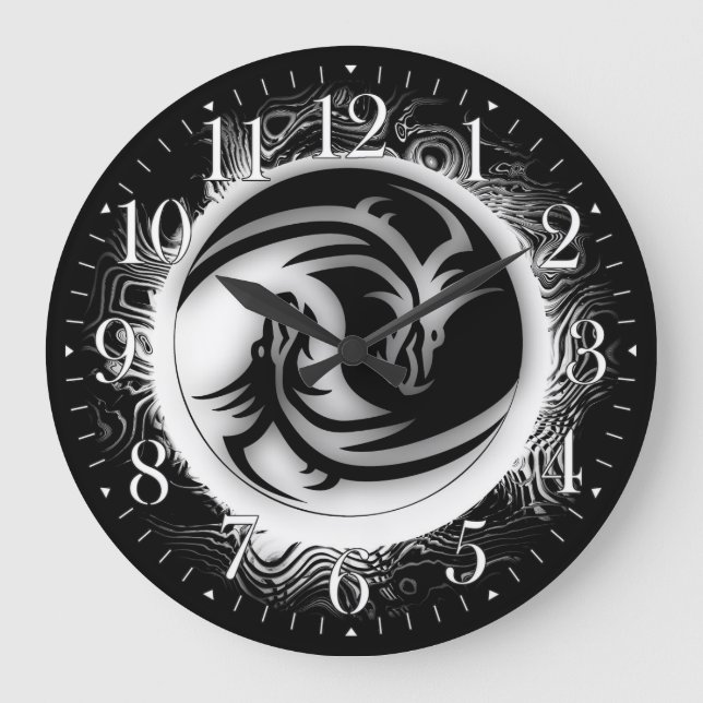 Yin and Yang Asian Dragons Large Clock (Front)