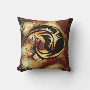Yin and Yang Asian Dragons Throw Pillow