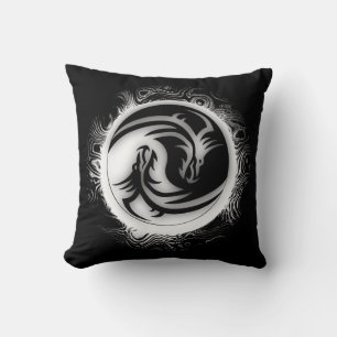 Yin and Yang Asian Dragons Throw Pillow