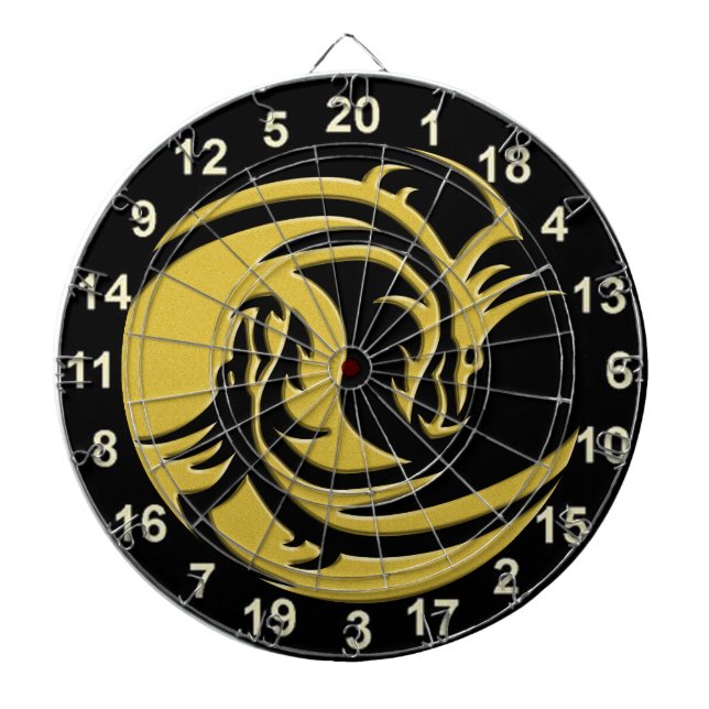 Yin and Yang black and gold dragon dart board (Front)