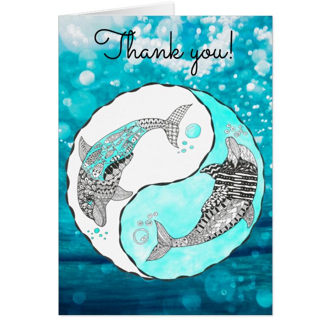 Yin and Yang Dolphin Thank You Greeting Card (Front)