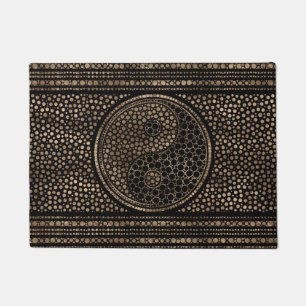 Yin and Yang Dot Art Black and gold Doormat
