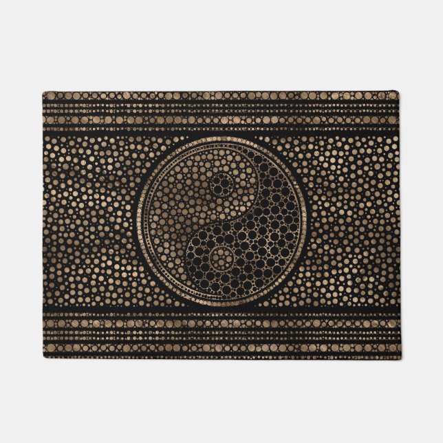 Yin and Yang Dot Art Black and gold Doormat (Front)