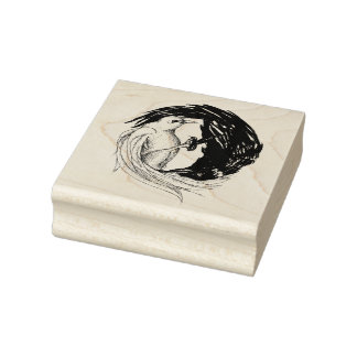 Yin and Yang Dove and Crow Bird Art Rubber Stamp