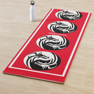 Yin and Yang Dragons on Red Yoga Mat