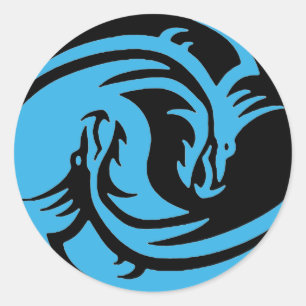 Yin and Yang dragons tribal black and blue set Classic Round Sticker