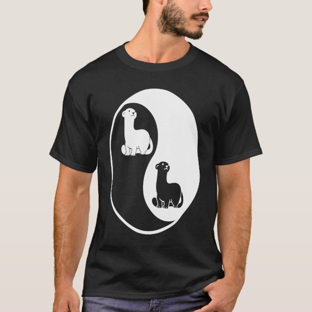 Yin and Yang ferrets on black background T-Shirt (Front)