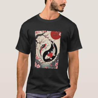 Yin And Yang Japanese Koi Carp Fish Cherry Blossom T-Shirt