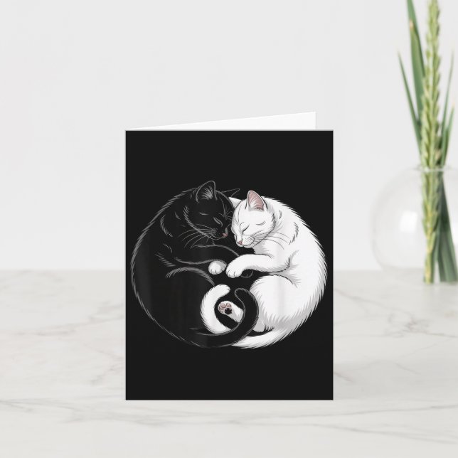 Yin And Yang Pet Cat Black White Cats  Card (Front)