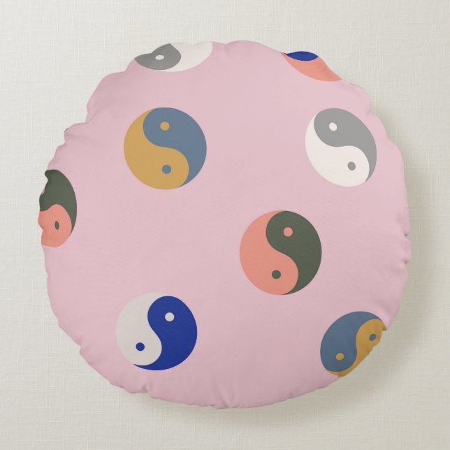 Yin and yang seamless pattern,repeatable spiritual round pillow (Front)