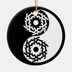 Yin and yang sign in black and white ceramic ornament