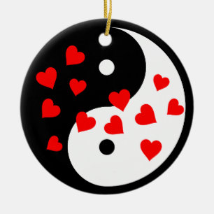 Yin and yang sign with Valentine hearts Ceramic Ornament