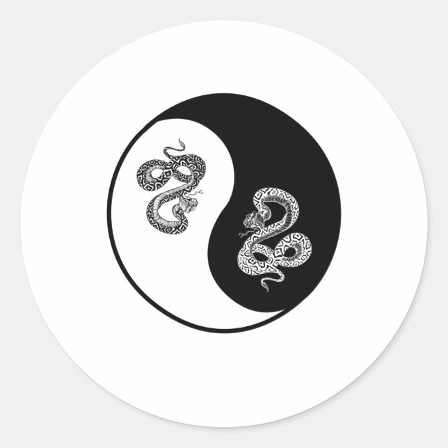 Yin and yang snake design on white background classic round sticker (Front)