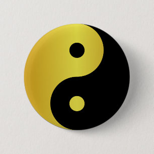 Yin and Yang symbol   Gold asian philosophy zen 2 Inch Round Button