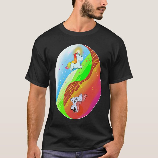 Yin and Yang Unicorn  Death Metal Rainbow T-Shirt (Front)