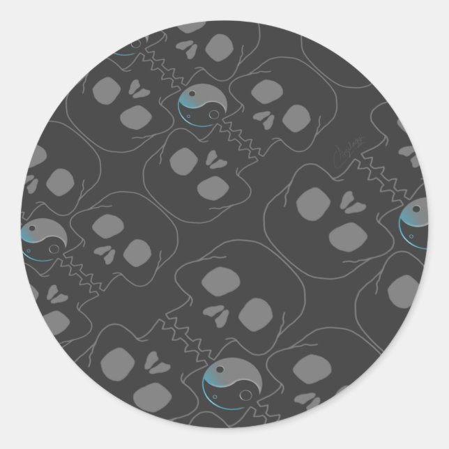 Yin and Yang whistling Skulls Pattern Classic Round Sticker (Front)