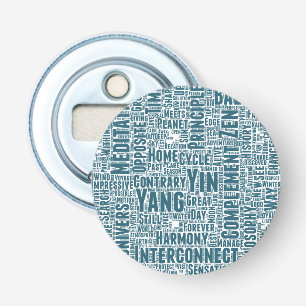 Yin Yan Nuage de Mots Texte Motif Interconnexion Bottle Opener