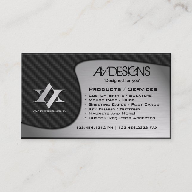 Yin Yang Abstract Carbon / Brushed Aluminum Business Card (Front)