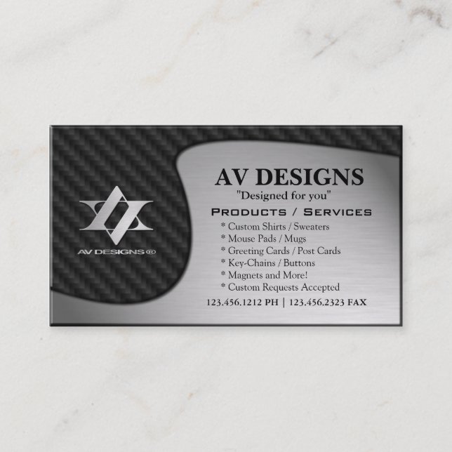 Yin Yang Abstract Carbon / Brushed Aluminum Business Card (Front)