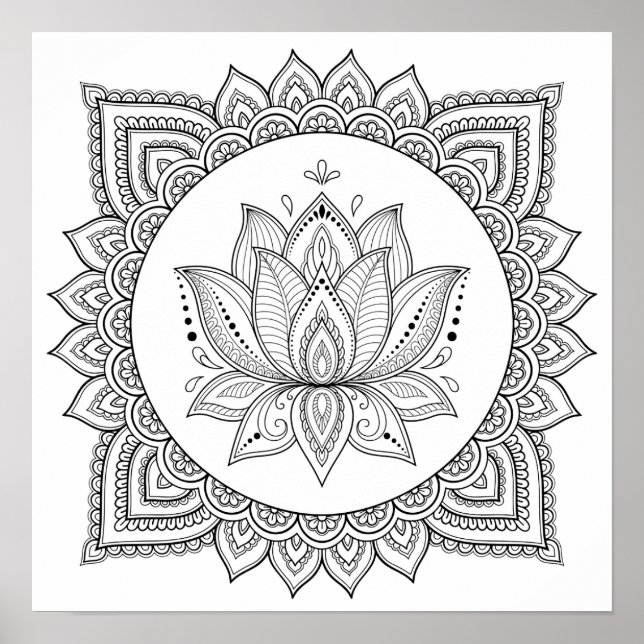 Yin yang Abstrait mandala coloration adulte Poster (Devant)
