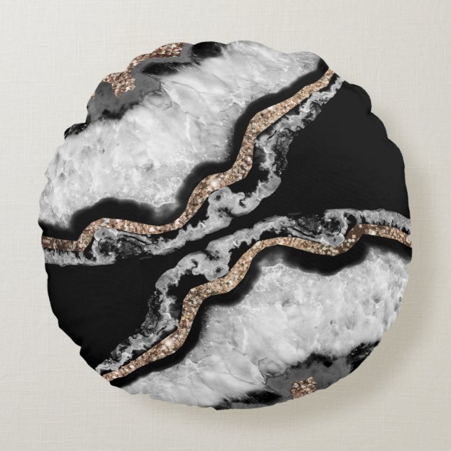 Yin Yang Agate Glitter Glam #8 #gem Round Pillow (Front)