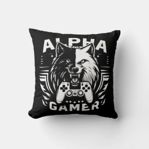 Yin Yang Alpha Gamer Wolf Throw Pillow