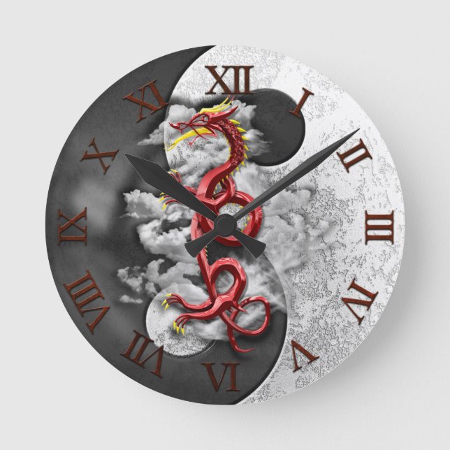 Yin Yang And Dragon Round Clock (Front)