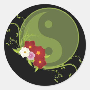 Yin Yang and Flowers Classic Round Sticker