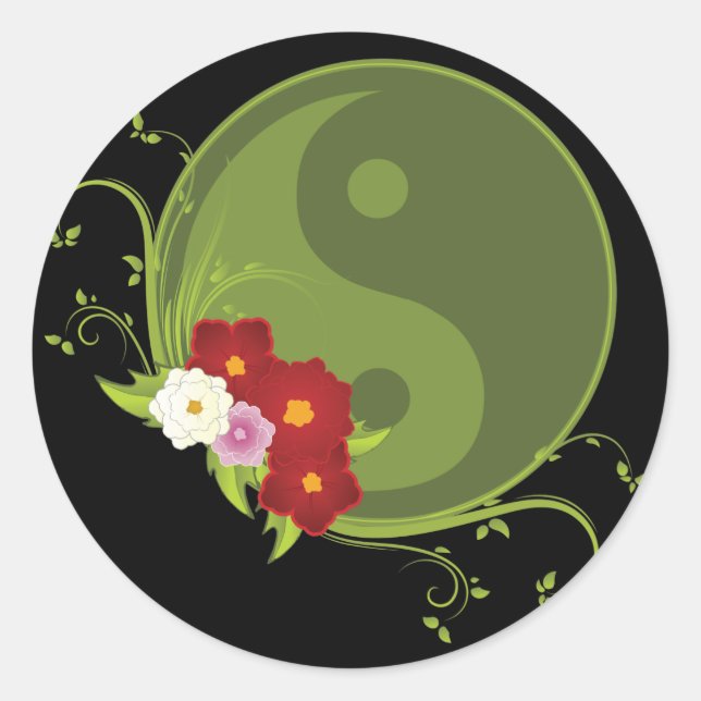 Yin Yang and Flowers Classic Round Sticker (Front)