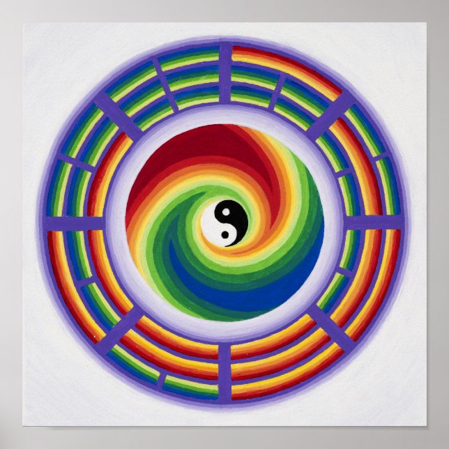 Yin Yang and I Ching in a mandala in full colour Poster (Front)
