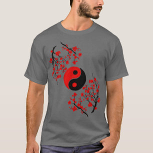 Yin Yang and Sakura Red Blossom T-Shirt