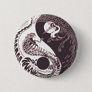 Yin Yang Animal Art, Snake vs Bird 2 Inch Round Button