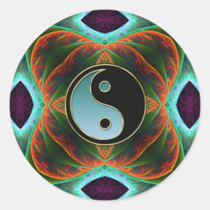 Yin Yang Aqua Green Fractal Art Sticker