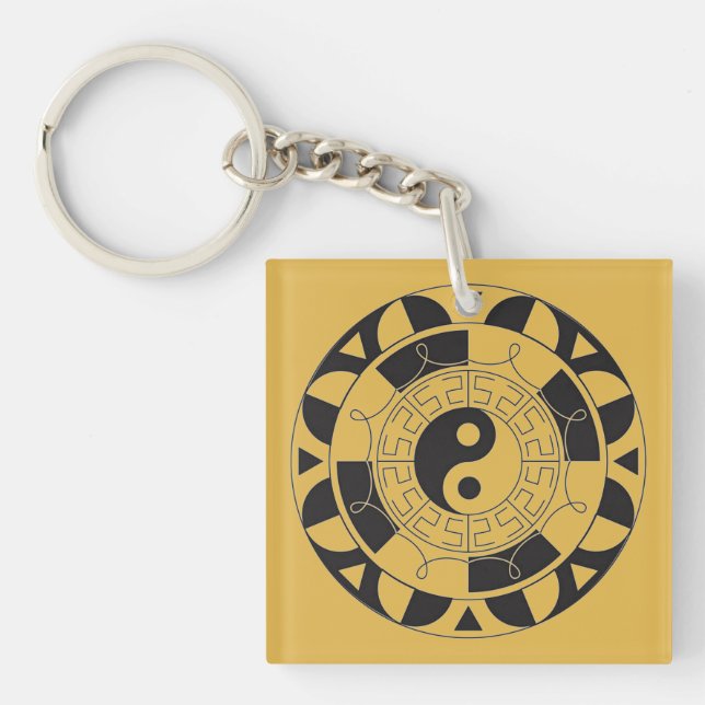 Yin & Yang Asian Symbol Meanings Square Key Chain (Front)