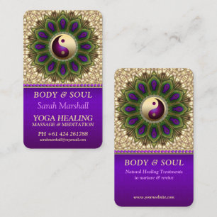 Yin Yang Balance Purple Green Peacock Mandala Business Card