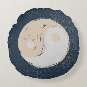 Yin Yang Black and Tan Round Pillow