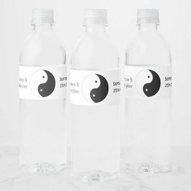 Yin Yang Black And White Design Wedding Water Bottle Label (Bottles)