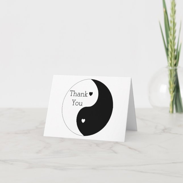 Yin Yang Black And White Hearts Wedding Thank You (Front)