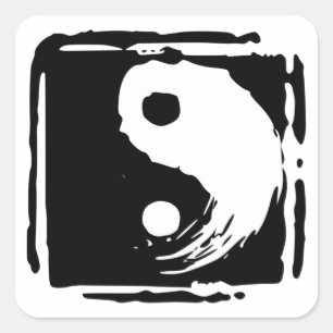 Yin Yang, Black and White Square Symbol, Sticker